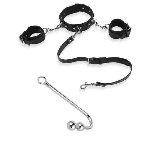 Collar Elegant with Anal Hook Beaded Cuffs 5334 and 1017